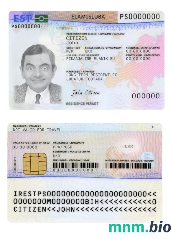 Karta zezwolenia na pobyt w Estonii w pełni edytowalna PSD